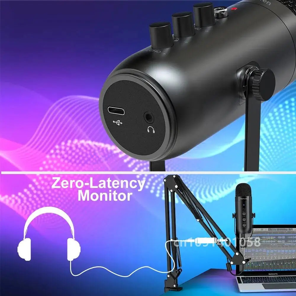 Professional USB Streaming Podcast PC Microphone Studio Cardioid Condenser Mic Kit with Boom Arm For Recording Twitch YouTube