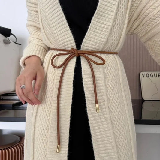 New Round Leather Rope Thin Belt Women Fashion Decorative Knotted Waist Rope Skirt Decorative Coat Sweater Strap