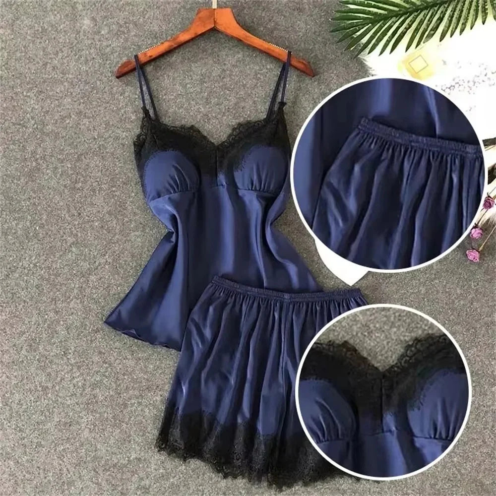 Two PCS  V-Neck Sexy Lace Pajama Set