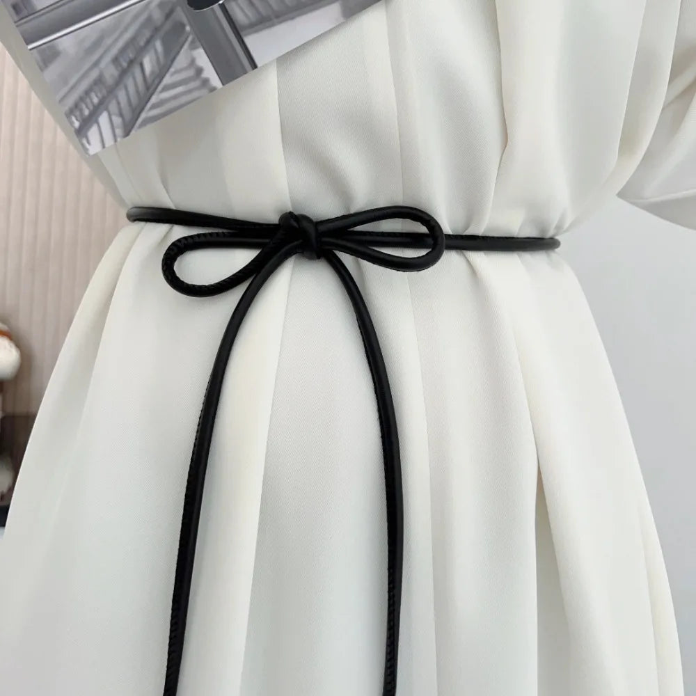 New Round Leather Rope Thin Belt Women Fashion Decorative Knotted Waist Rope Skirt Decorative Coat Sweater Strap