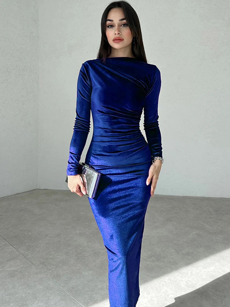 Velvet Long Sleeve Midi Dress