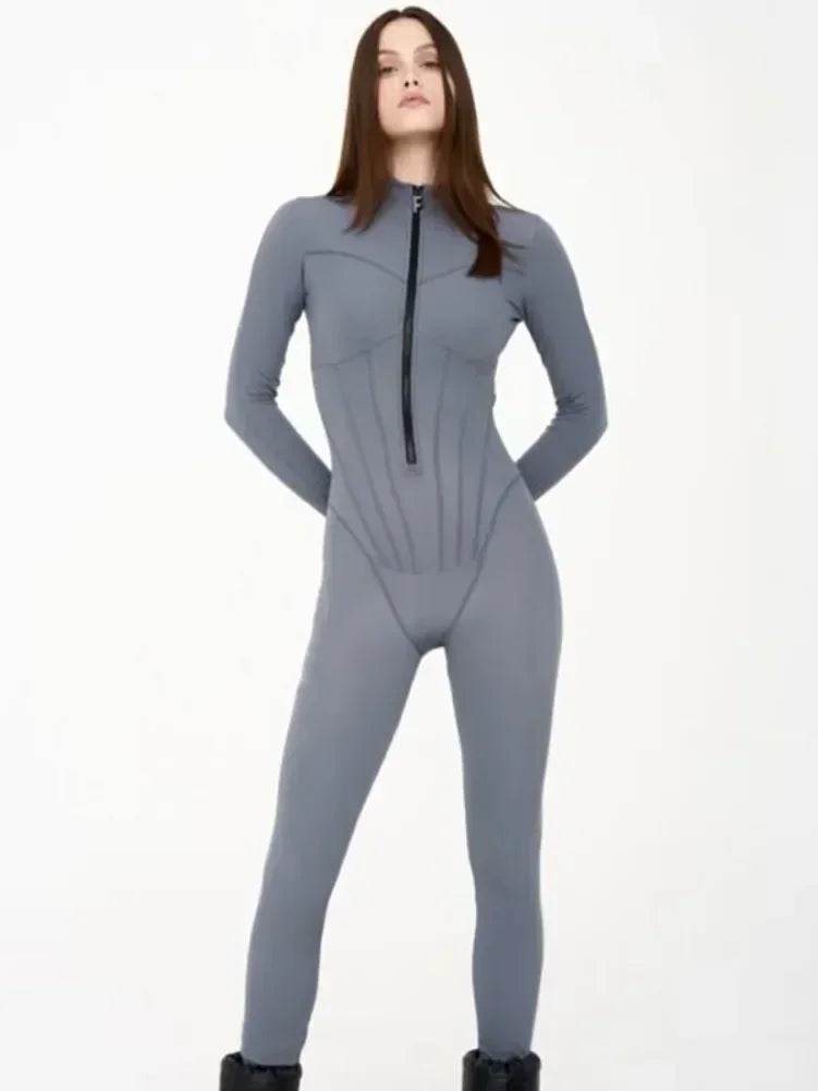 Sexy Elegant Women’s Zip-up O-neck Long Sleeve Jumpsuit