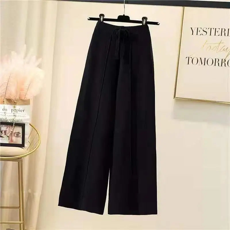 Knitted pants women high waist elastic drape