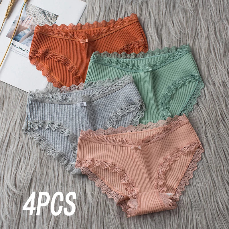 4 Pcs Lace Wavy Trim Bikini Panties