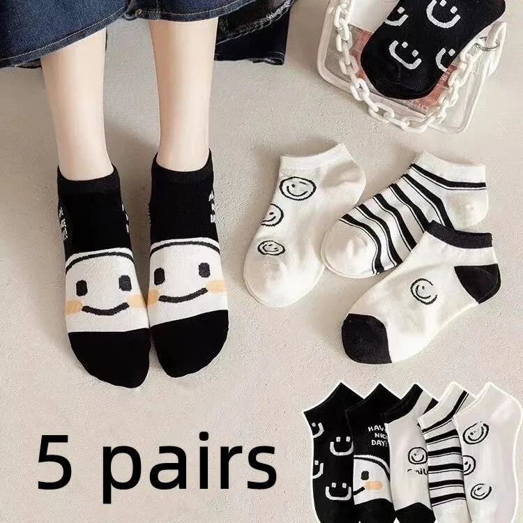 5 Pairs Womens Socks Lovely Cow Pattern Short Socks