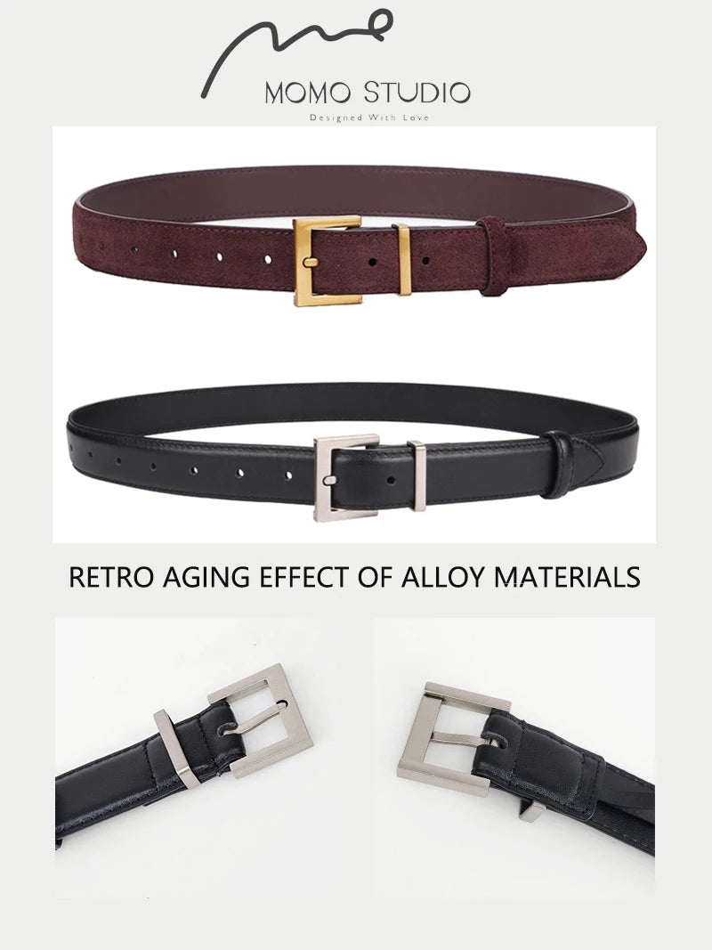 Luxury Double Genuine Leather Belt for Women Jeans Casual