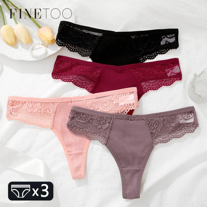 3Pcs Women's Cotton Underwear-Sexy Solid Color Low Waist