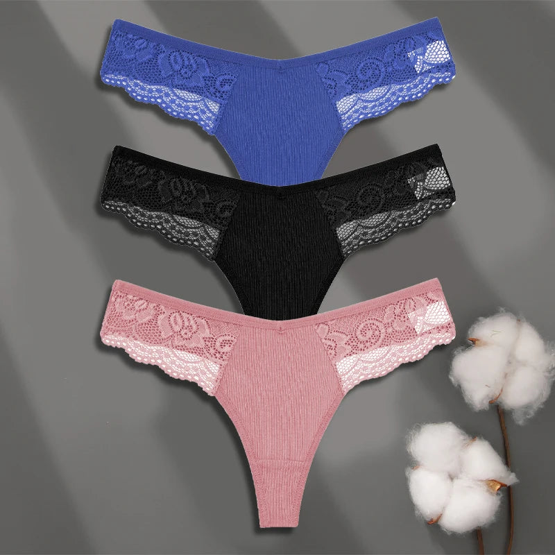 3Pcs Women's Cotton Underwear-Sexy Solid Color Low Waist