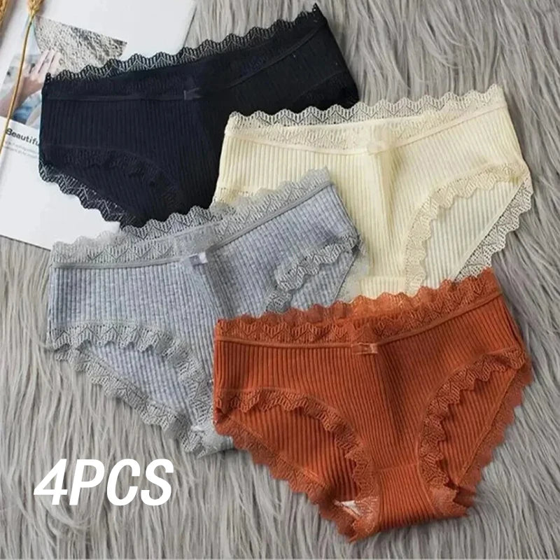 4 Pcs Lace Wavy Trim Bikini Panties