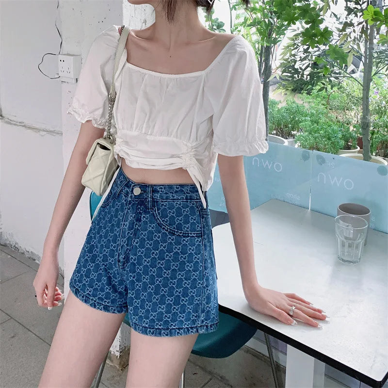 Denim Shorts for Women Korean Fashion High Waist