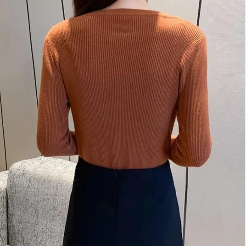 Sexy Women Sweater O-neck Knitted Tops Pullover Slim