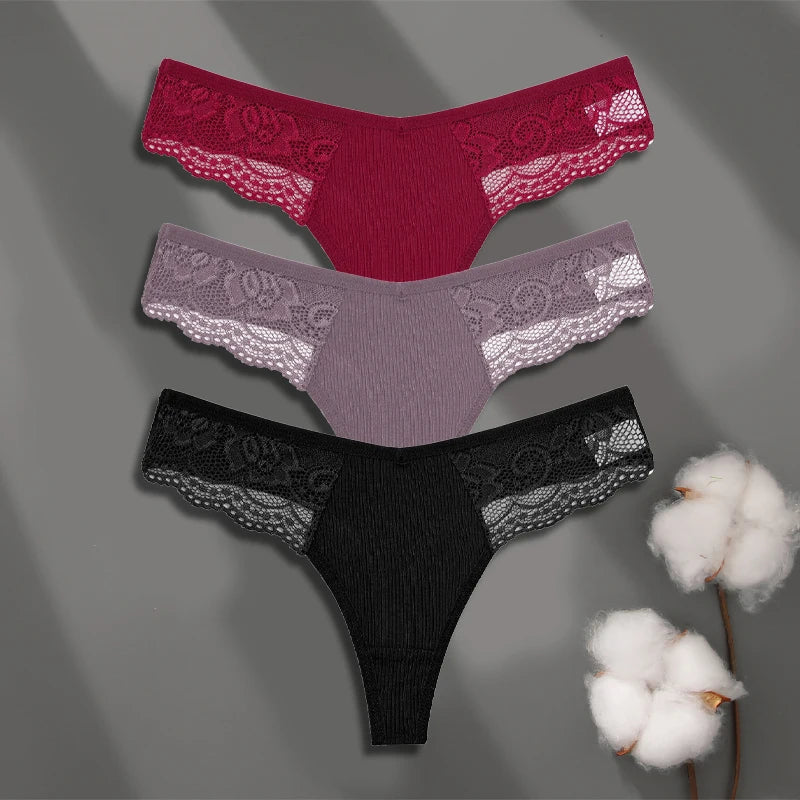 3Pcs Women's Cotton Underwear-Sexy Solid Color Low Waist