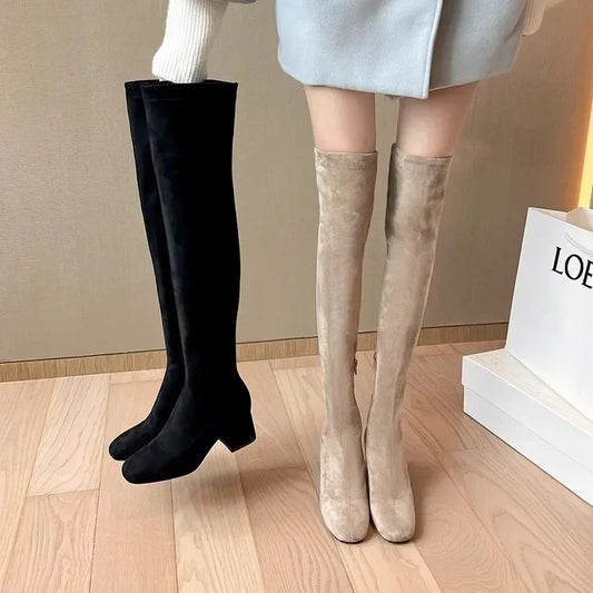 Elastic Long Faux Suede Boots Woman Over-the-knee Boots