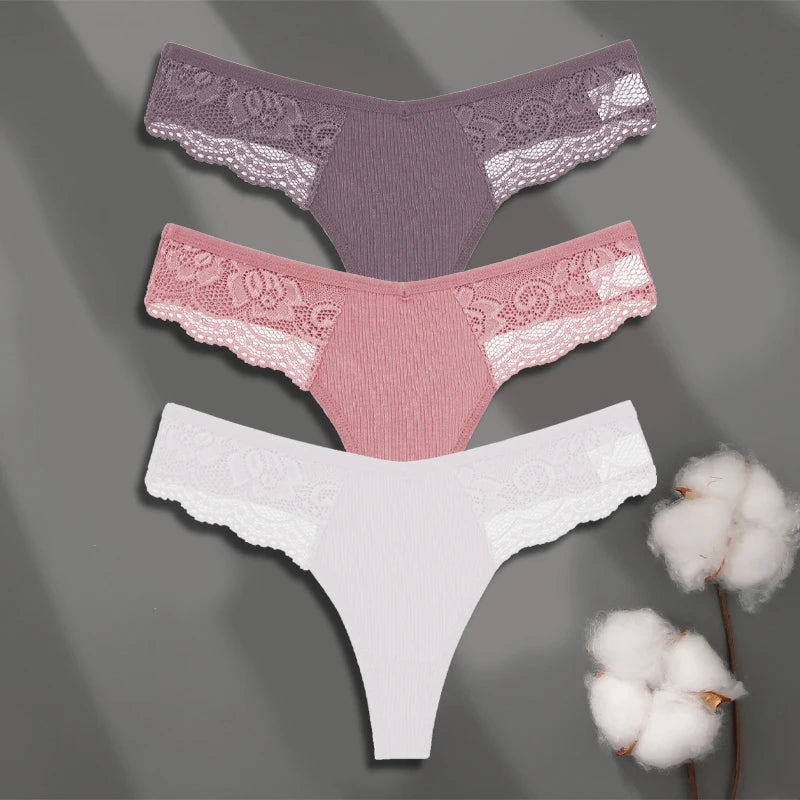 3Pcs Women's Cotton Underwear-Sexy Solid Color Low Waist