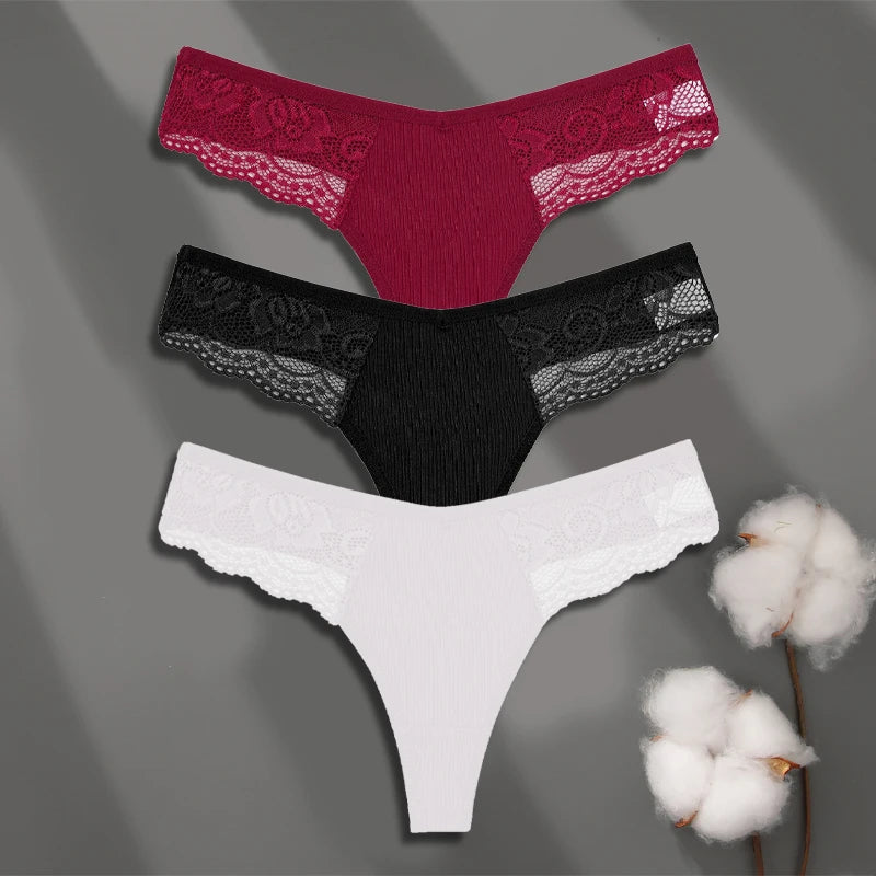 3Pcs Women's Cotton Underwear-Sexy Solid Color Low Waist