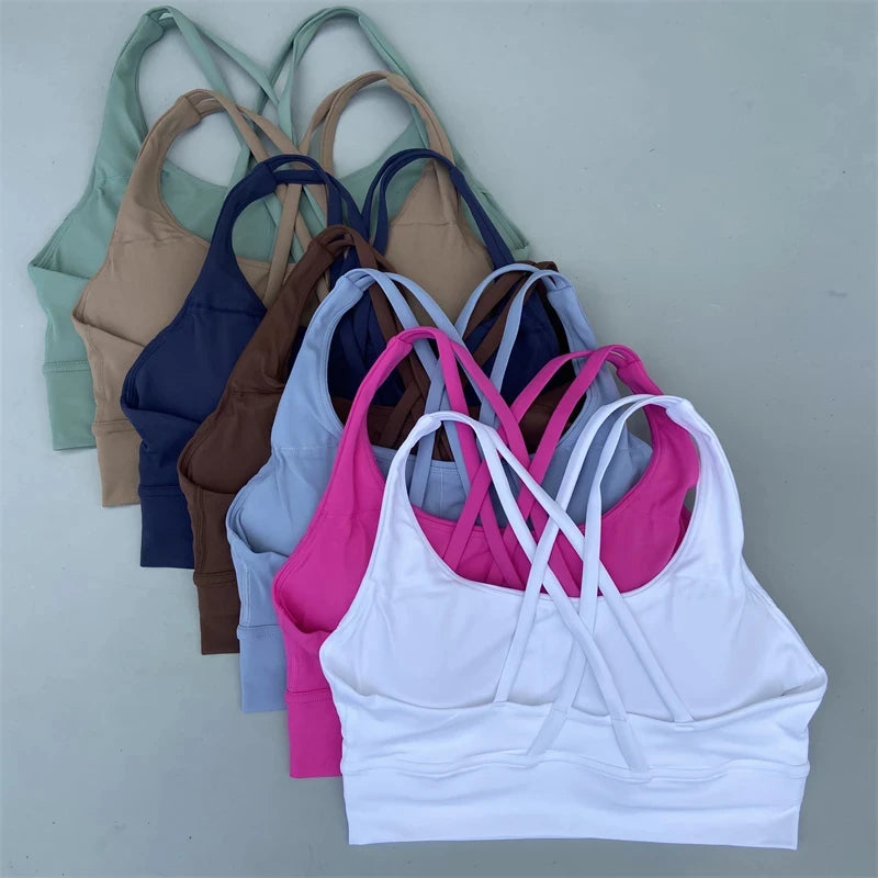 Solid Color Fitness sport Bra Women Cross soft high