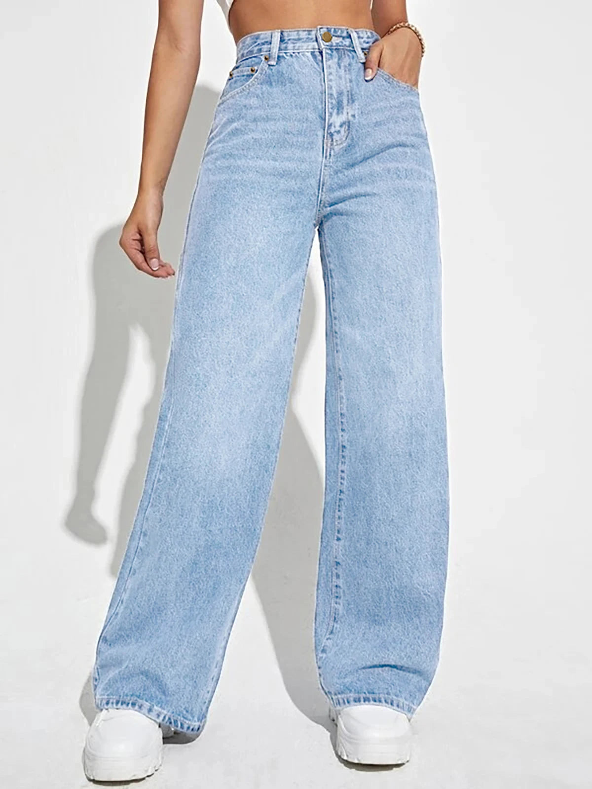 wide leg pants slimming high waist all-match jeans for women