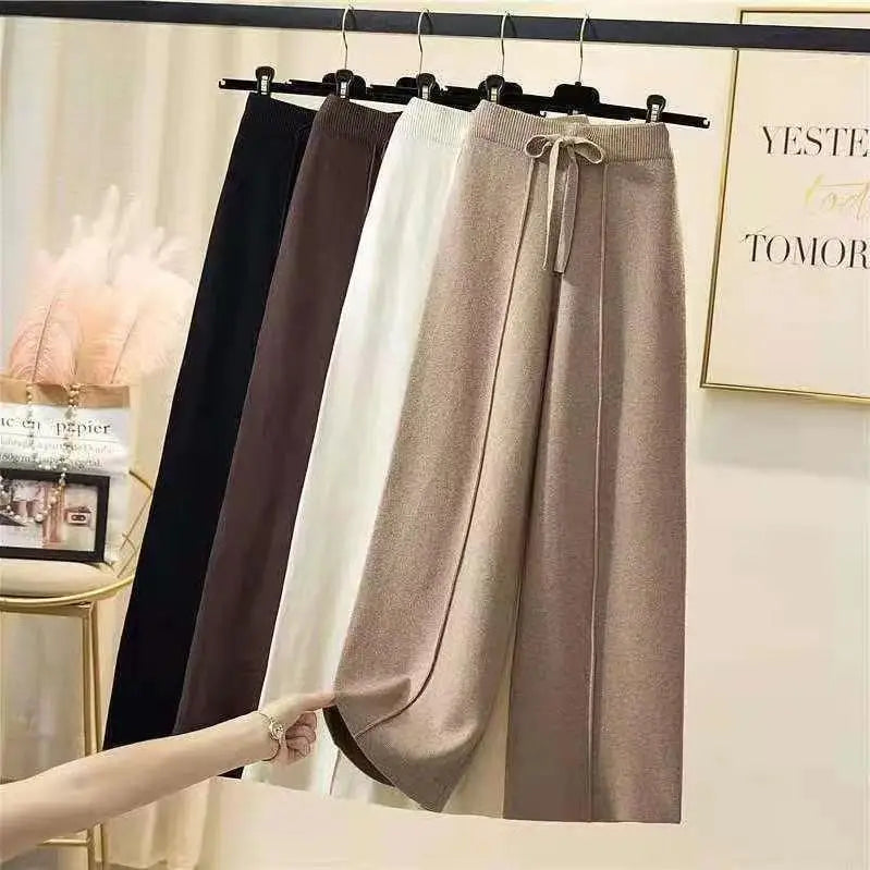 Knitted pants women high waist elastic drape