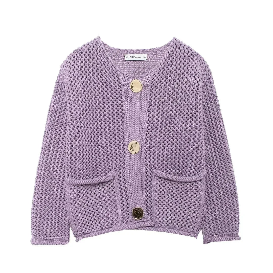 TRAF Autumn Winter Knitted Cardigans  Casual Button Long Sleeve