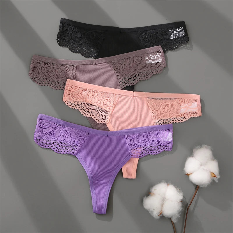 3Pcs Women's Cotton Underwear-Sexy Solid Color Low Waist