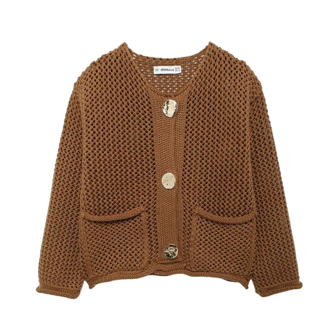 TRAF Autumn Winter Knitted Cardigans  Casual Button Long Sleeve