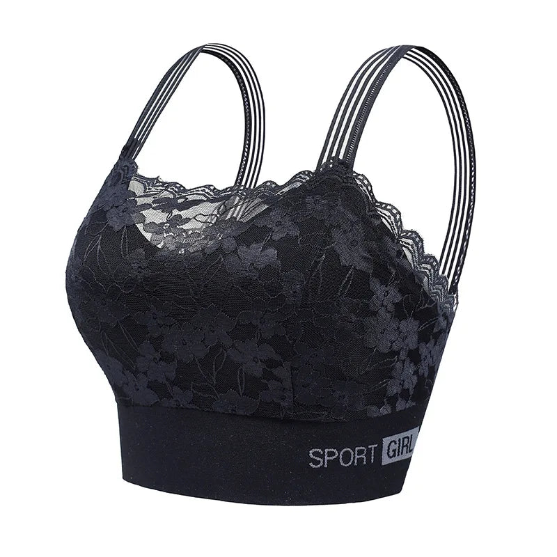 1 Piece Contrast Lace Wireless Bra, Comfy & Elegant