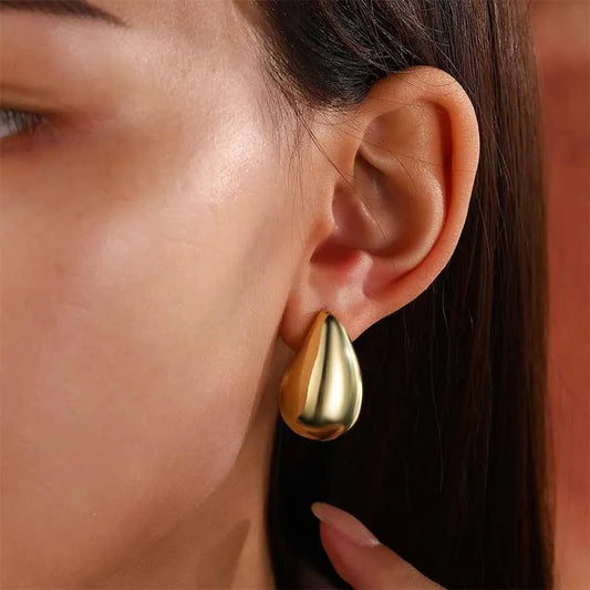 Gold Color Chunky Water Drop Dome Stud Earrings for Women