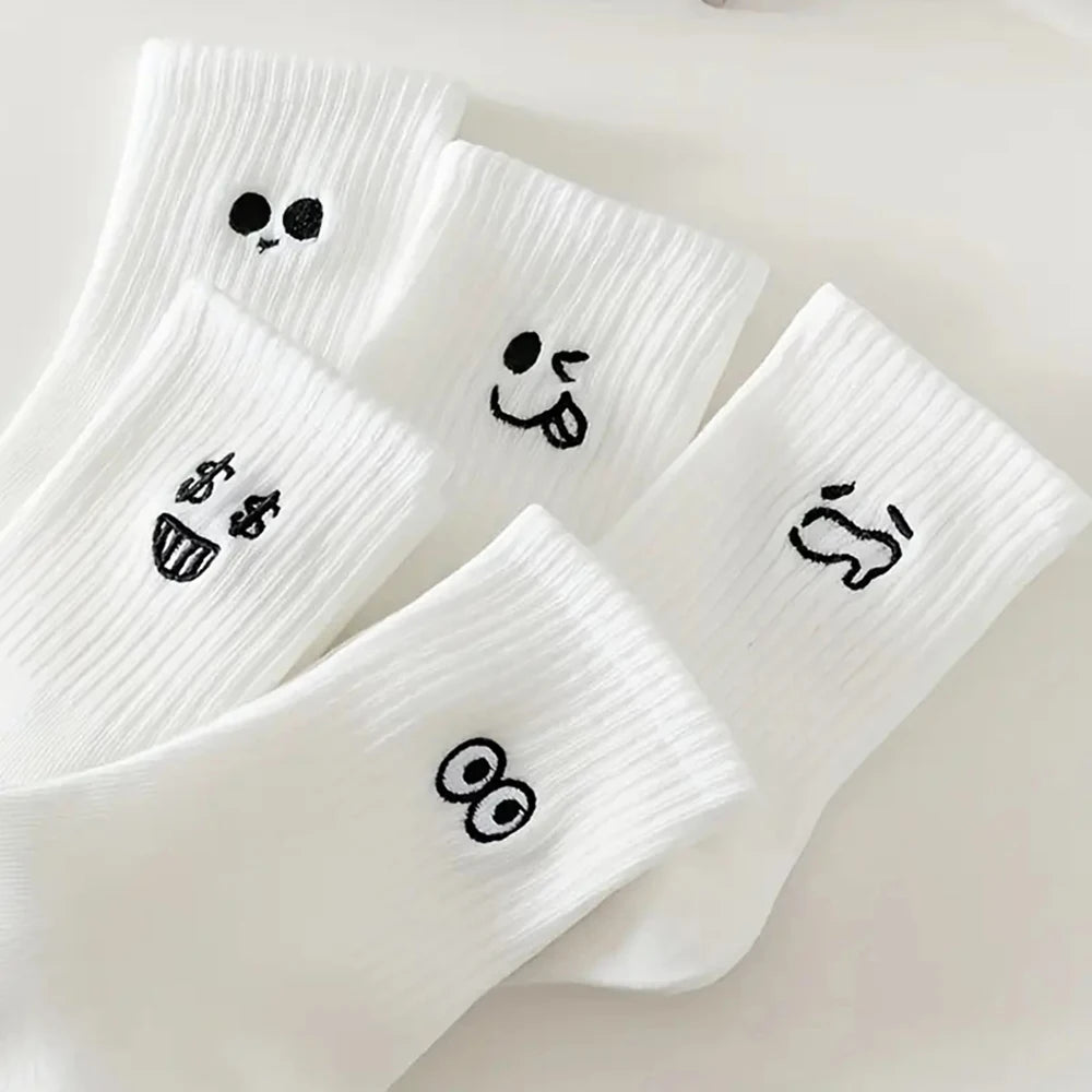 5/10 Pairs Women Cartoon Socks Round Mid Tube Fashionable