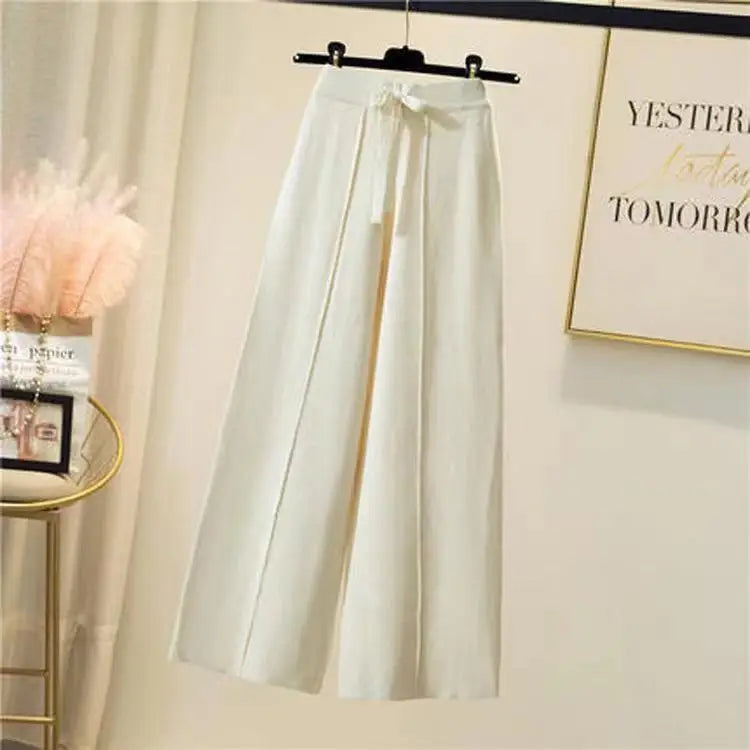 Knitted pants women high waist elastic drape