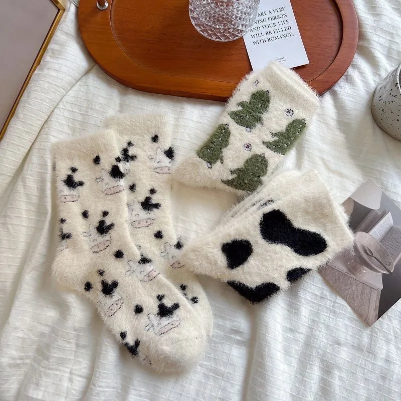 5 Pairs Womens Socks Lovely Cow Pattern Short Socks