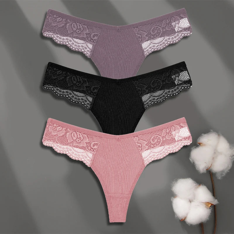 3Pcs Women's Cotton Underwear-Sexy Solid Color Low Waist