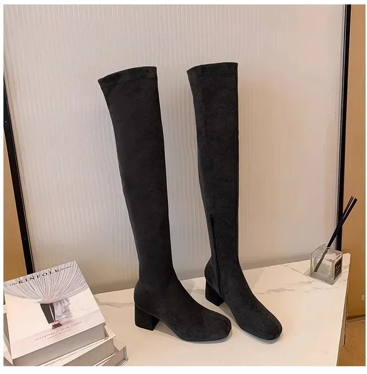 Elastic Long Faux Suede Boots Woman Over-the-knee Boots