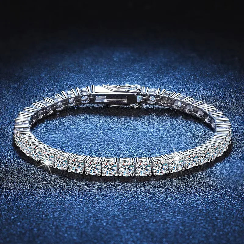 3mm 4mm Moissanite Tennis Bracelets 925 Sterling Silver Full Diamond with Gold