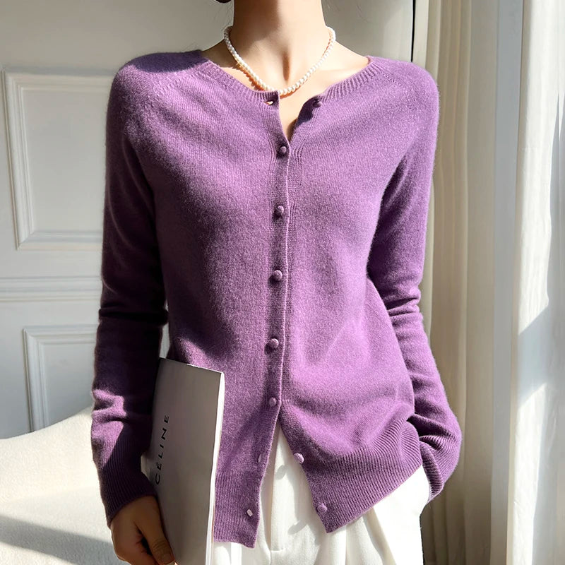 WinvyNee Women 100% Wool Cardigans Sweater Solid Casual Warm