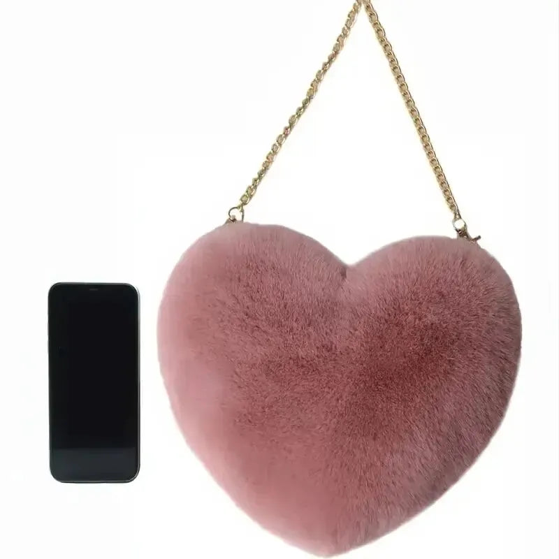 Heart Shaped Fluffy Shoulder Bag Fashion  for womens