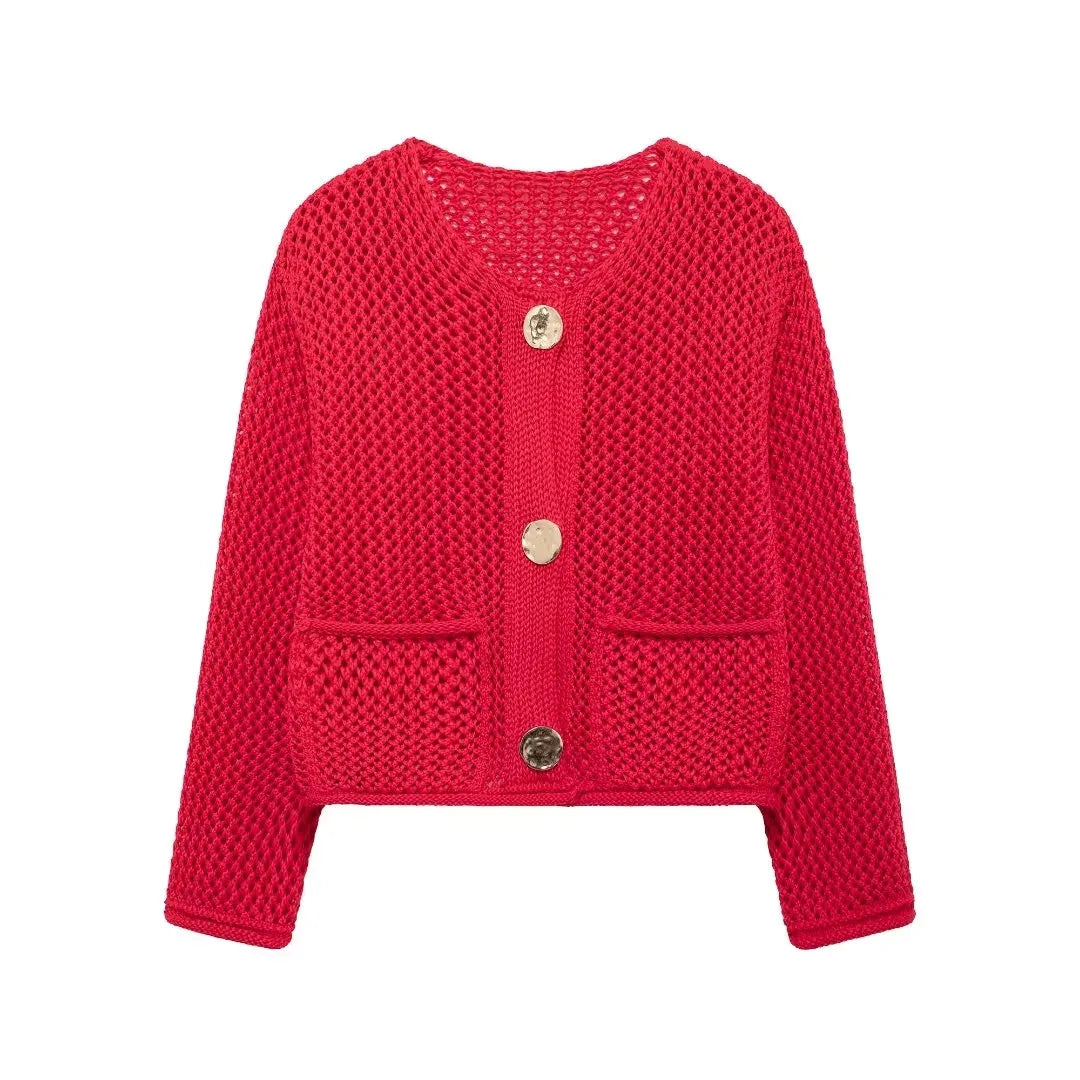 TRAF Autumn Winter Knitted Cardigans  Casual Button Long Sleeve