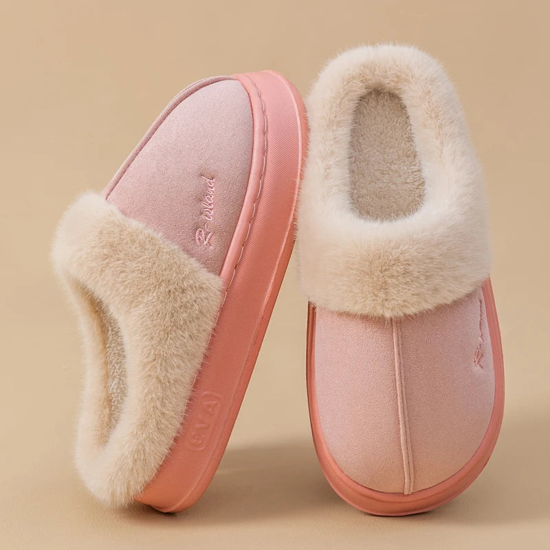 New Winter Cosy Warm Couple Style Concise Fluffy Slippers Women Men Non-slip Soft Slides Indoor Mule Ladies' Home Cotton Shoes