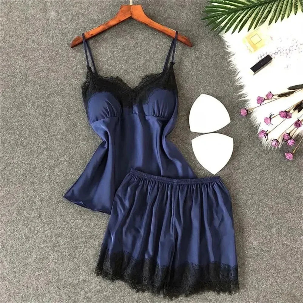 Two PCS  V-Neck Sexy Lace Pajama Set