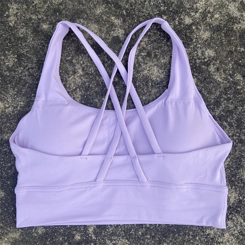 Solid Color Fitness sport Bra Women Cross soft high