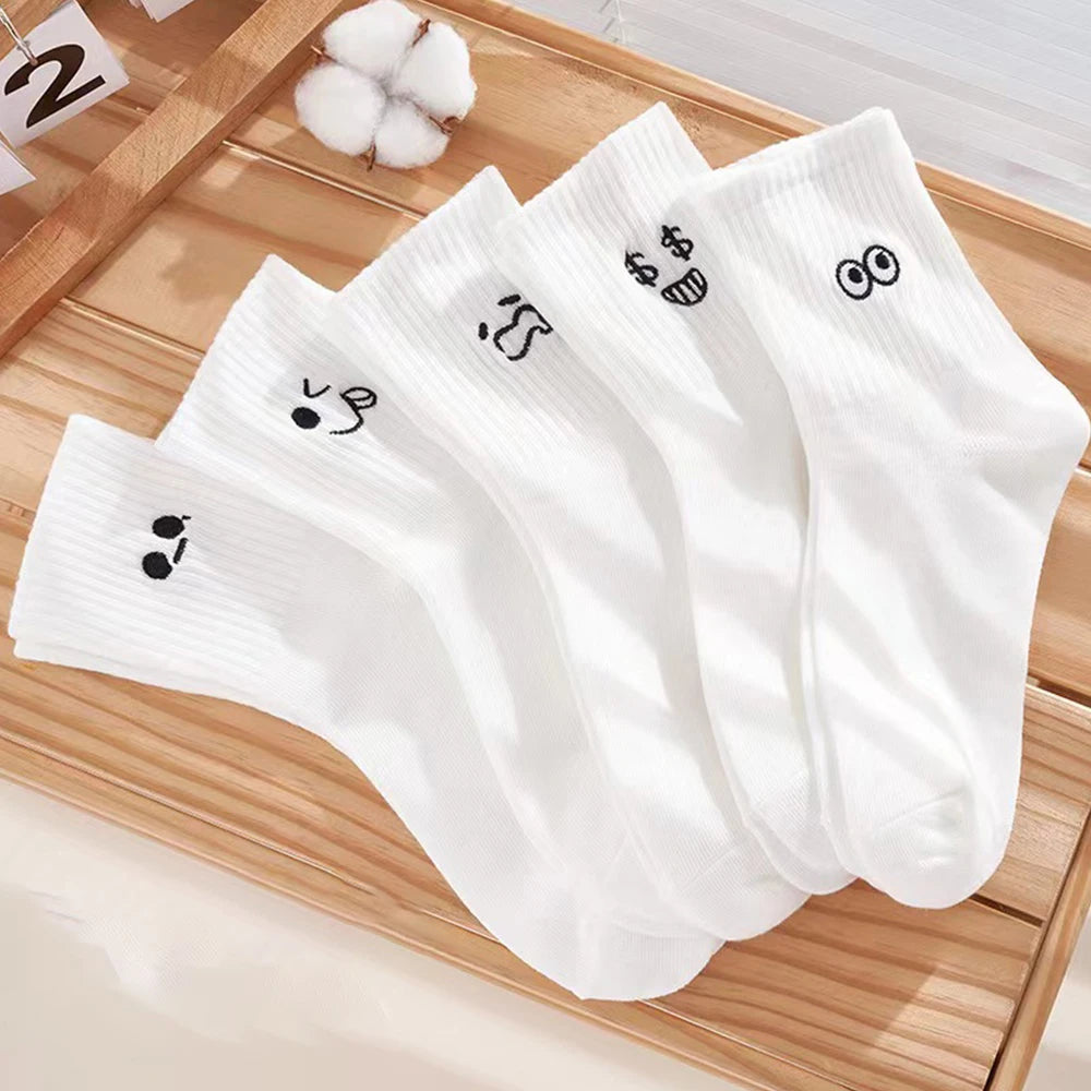 5/10 Pairs Women Cartoon Socks Round Mid Tube Fashionable