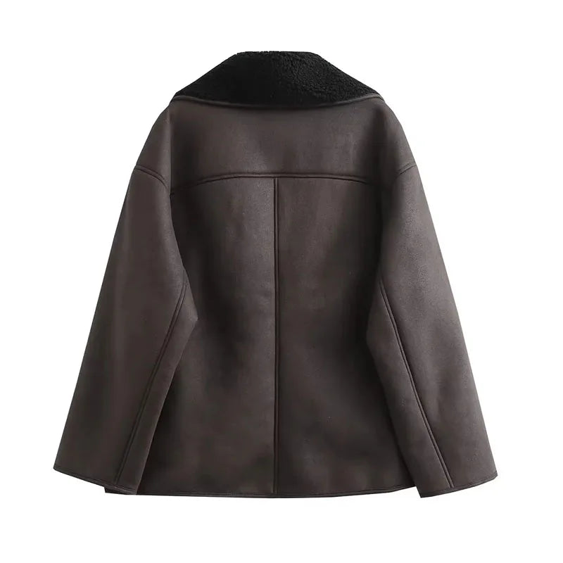 Woman Thick Faux Leather Jackets Warm Wool Blends Coats