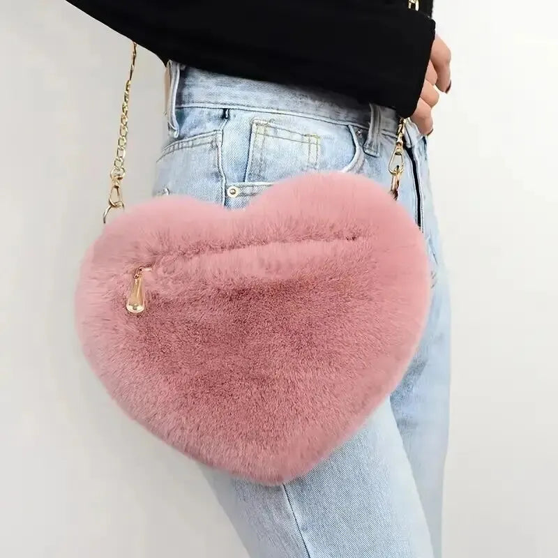 Heart Shaped Fluffy Shoulder Bag Fashion  for womens