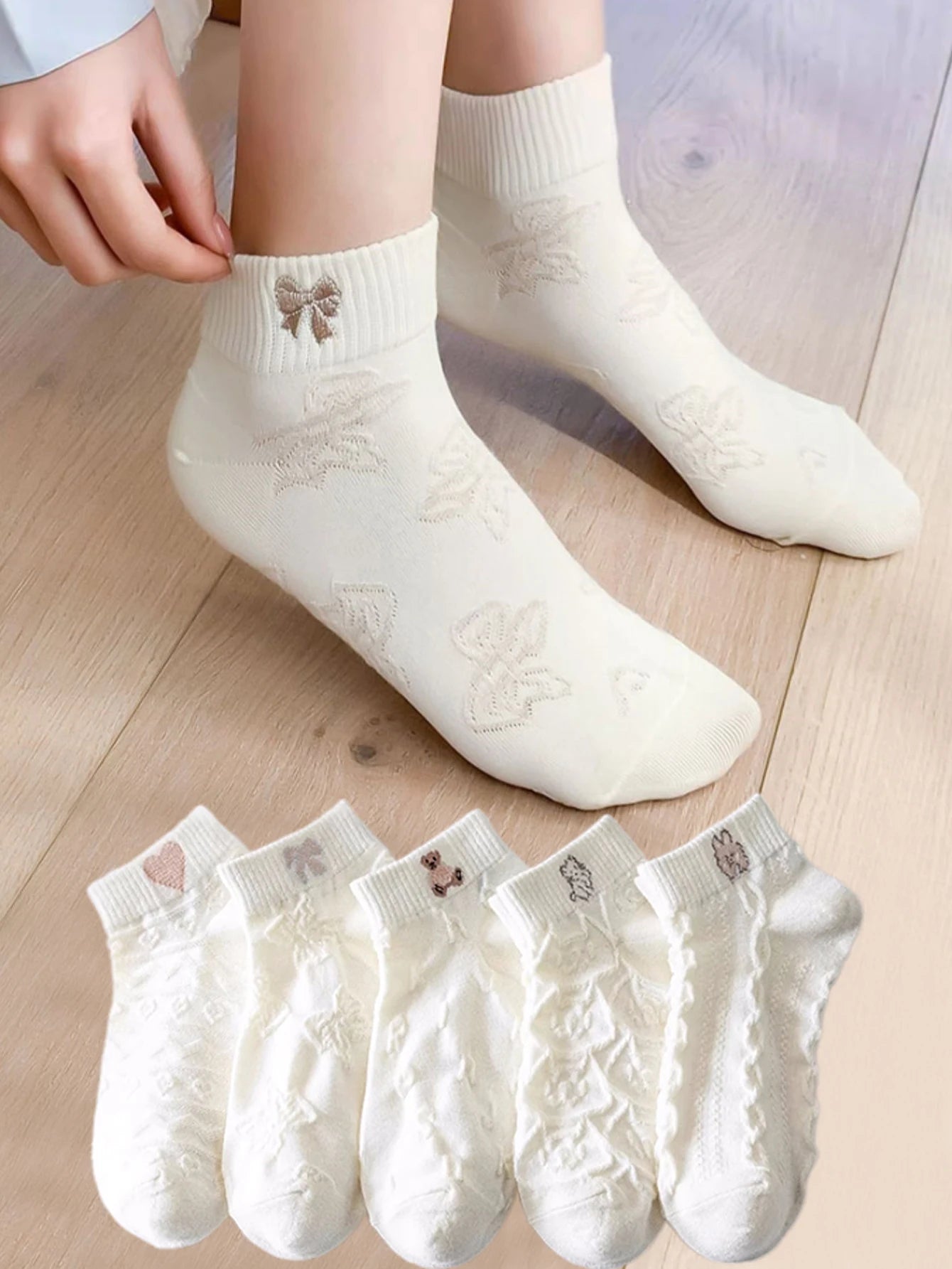 5 Pairs Womens Socks Lovely Cow Pattern Short Socks