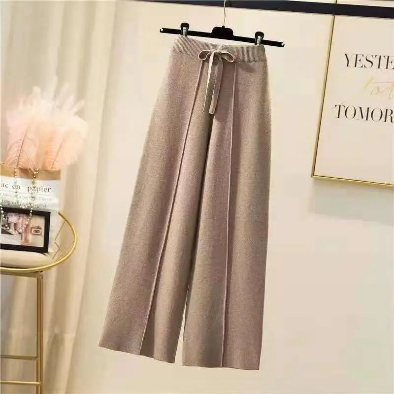 Knitted pants women high waist elastic drape