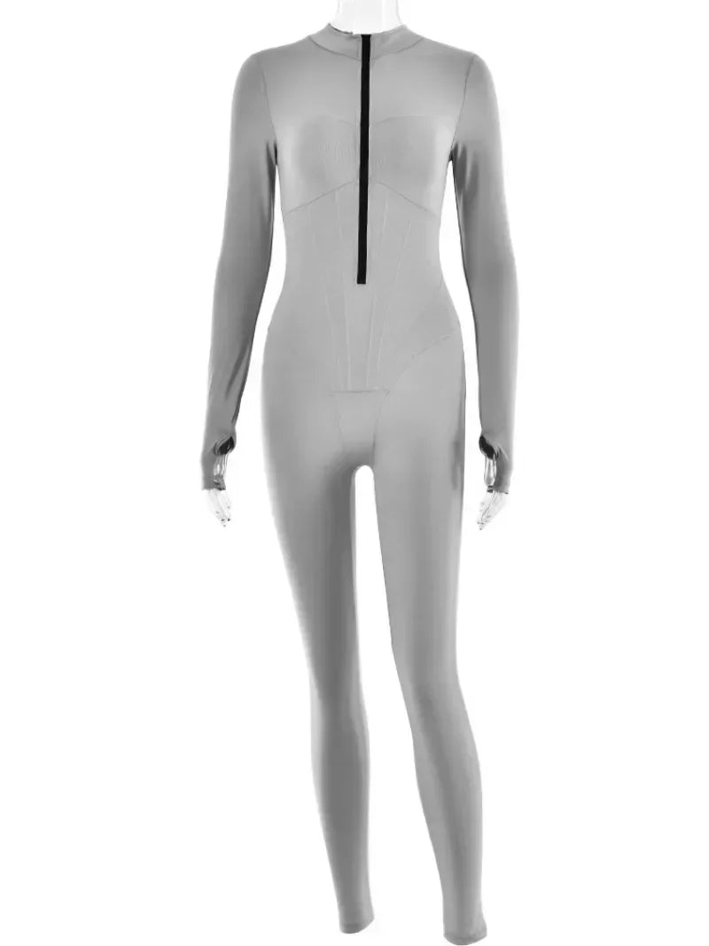 Sexy Elegant Women’s Zip-up O-neck Long Sleeve Jumpsuit