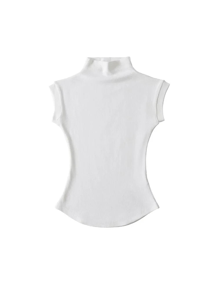 Sexy Turtleneck Sleeveless T-Shirts Tops Solid Slim