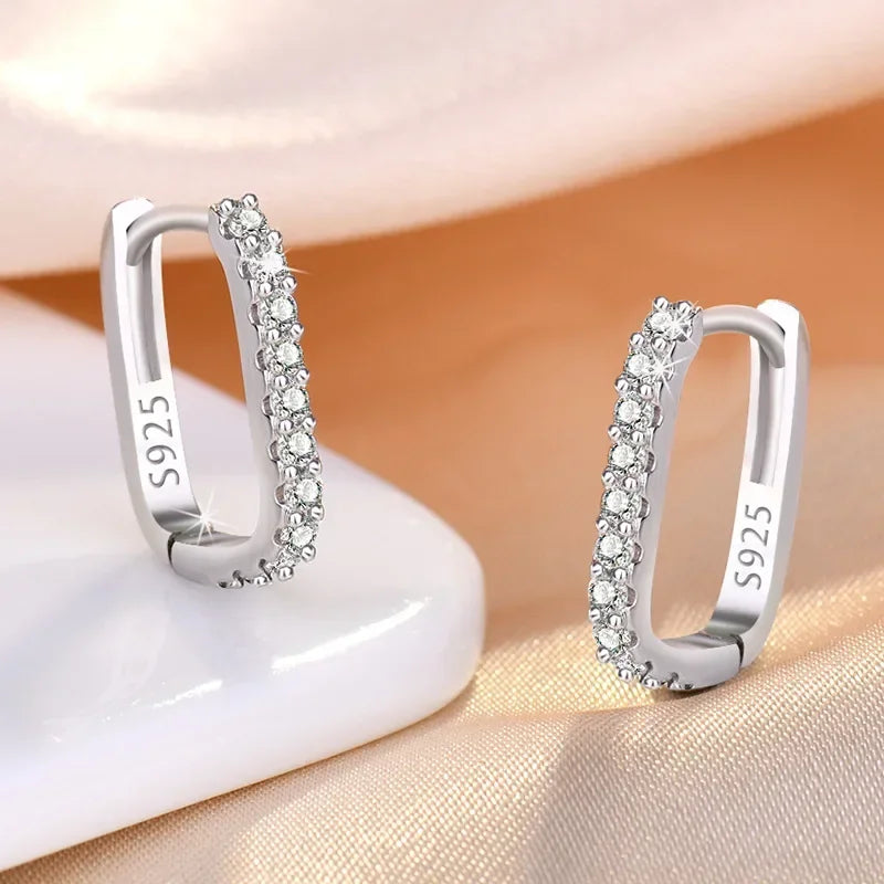 High-quality 925 Sterling Silver Crystal  Circle  Earrings for Woman