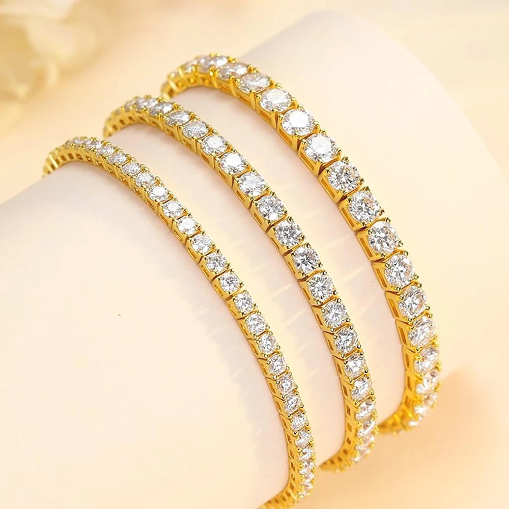 Dainty Full Moissanite Tennis Bracelet 18k Gold Plated 925 Sterling Silver D Color Lab Created Diamond Bracelet for Women