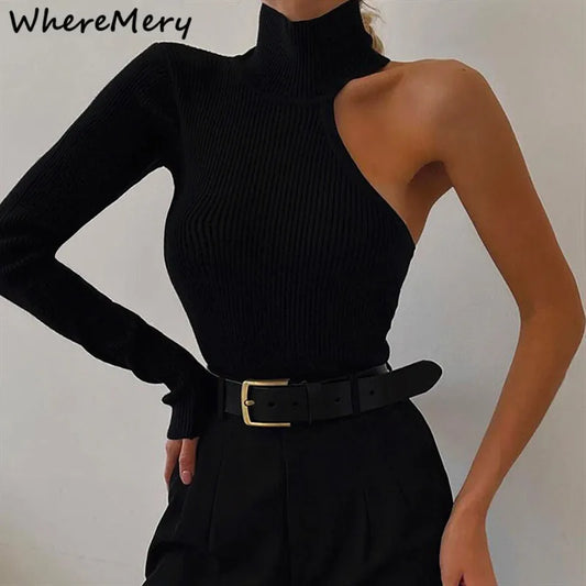 Fantasy Single Sleeve Off Shoulder Bodysuit Sexy Turtleneck  For Women