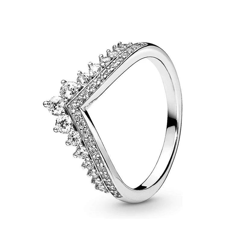 Hot selling 925 Sterling Silver Classic Crown Droplet Shape Heart shaped Ring Light Luxury Charm